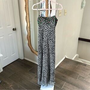 Laundry By Shelli Segal / Vintage Leopard White Black Beaded Floral Slip Dress